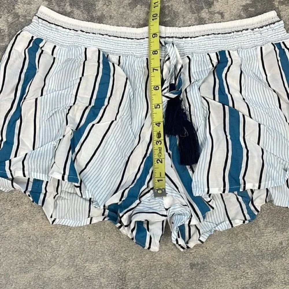 NWT Surf Gypsy Printed Side Lace Up Swim Cover Up Shorts Stripe Beach Blue Sz L